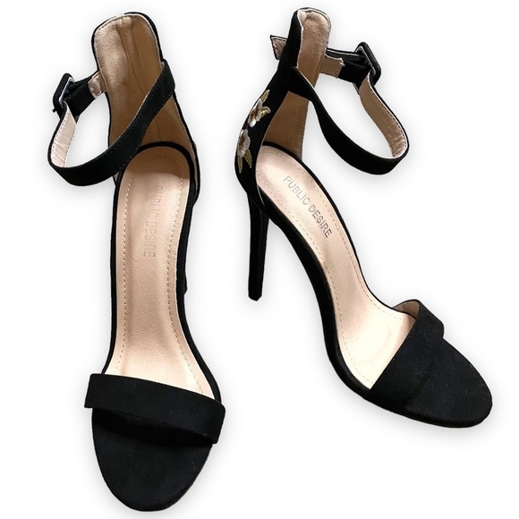 Public DESIRE Black Embroidered
Suede Strappy Heels - Picture 4 of 11
